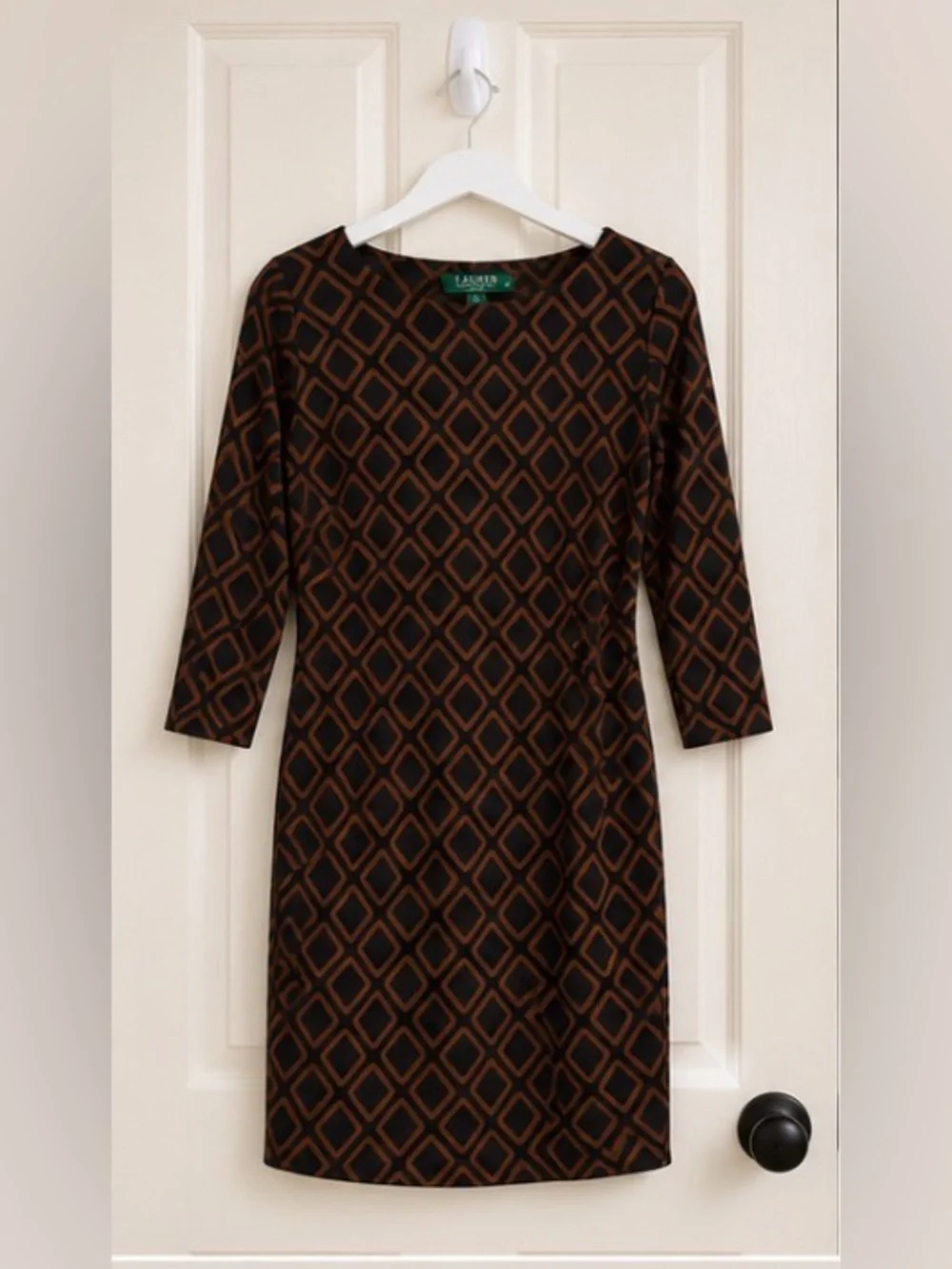 Lauren Ralph Lauren Geometric Sheath Dress Brown Black Size 6 Career Cocktail